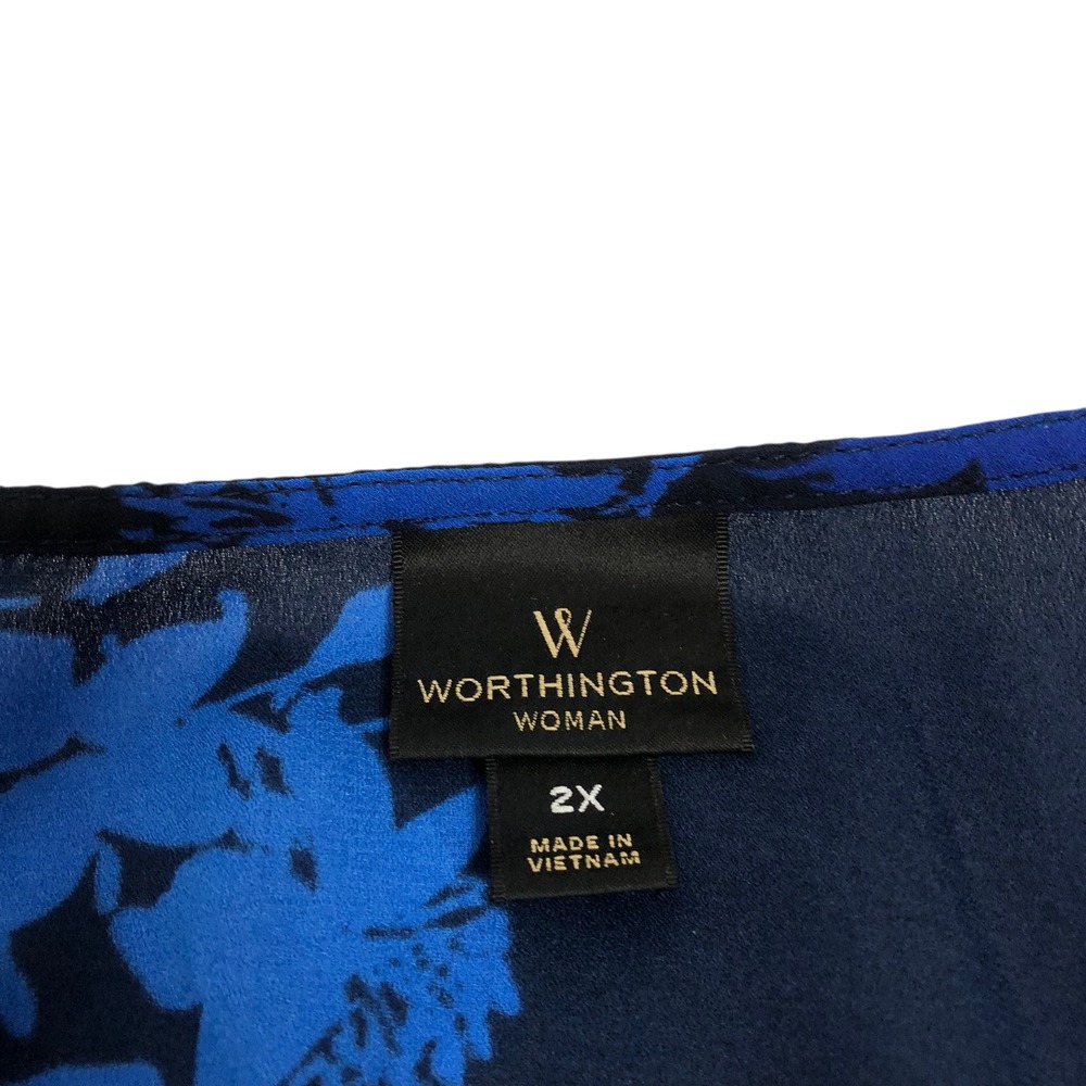 Worthington Floral Print Surplice Kimono Top Blouse Size 2X Faux Wrap V-Neck - Picture 8 of 9